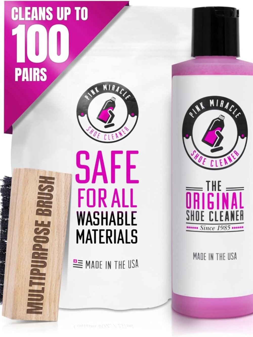 Miracle Shoe Cleaner Kit - Brush & Bottle for Fabric, Leather, Suede & Nubuck